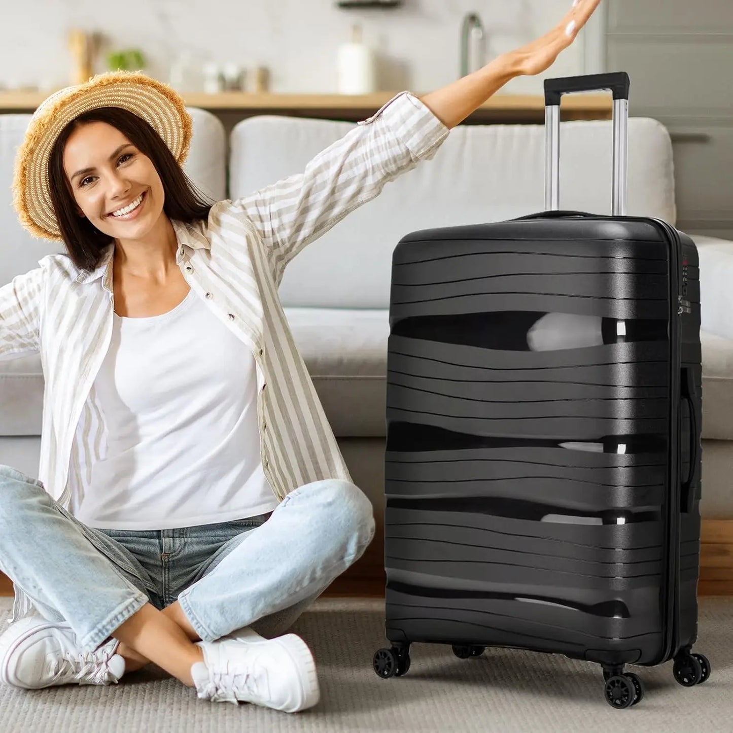 Travel suitcases. Various sizes and colors. Cabin suitcase and large travel suitcase 23 kg. Travel suitcase set, medium suitcase, small children's cabin suitcases or carry-on luggage. 4-wheel rigid airplane suitcase set pack. Artree.