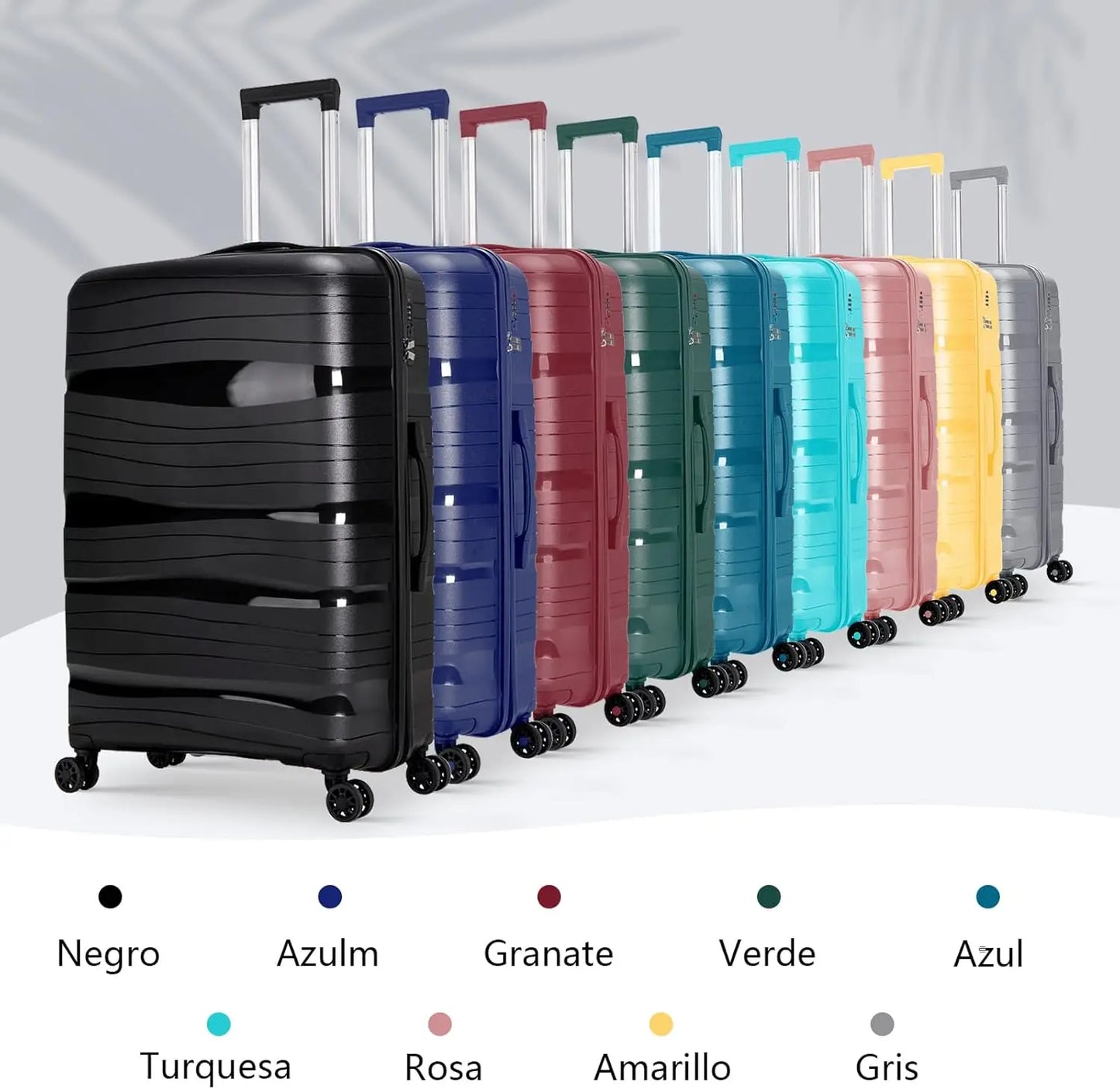 Travel suitcases. Various sizes and colors. Cabin suitcase and large travel suitcase 23 kg. Travel suitcase set, medium suitcase, small children's cabin suitcases or carry-on luggage. 4-wheel rigid airplane suitcase set pack. Artree.