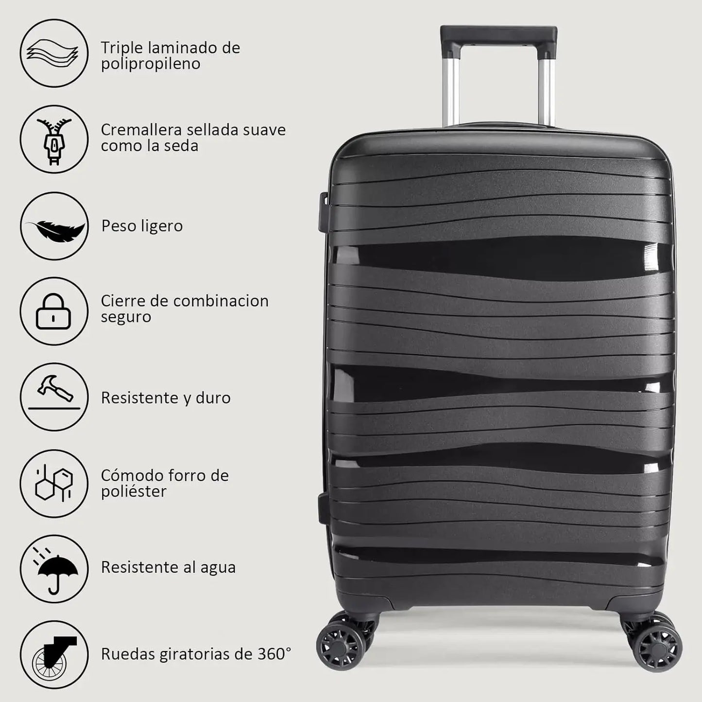 Travel suitcases. Various sizes and colors. Cabin suitcase and large travel suitcase 23 kg. Travel suitcase set, medium suitcase, small children's cabin suitcases or carry-on luggage. 4-wheel rigid airplane suitcase set pack. Artree.