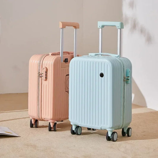 Maleta con bolsa, equipaje ligero pequeño de 18 pulgadas con portavasos USB, maletas con contraseña, cabina de viaje de mano, multifuncional